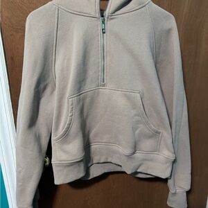 Women’s Half-Zip Fleece Pullover Hoodie - Light Taupe